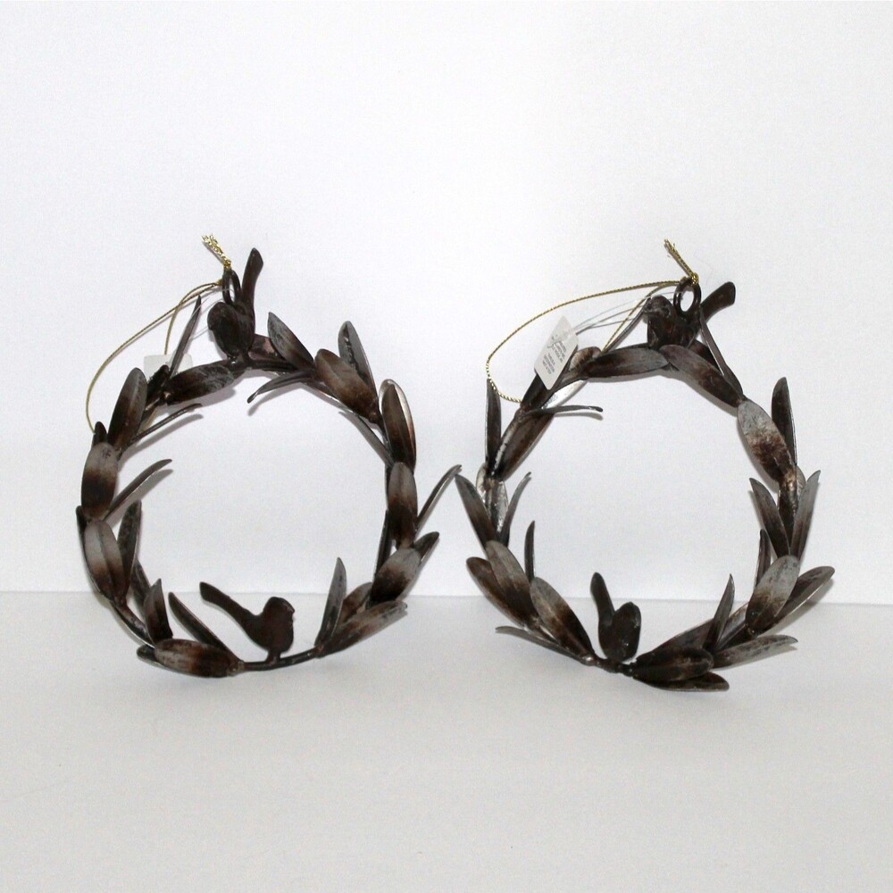 Lot 2 Metal Wreath Dillard’s bird laurel bay leaf home decor 6”